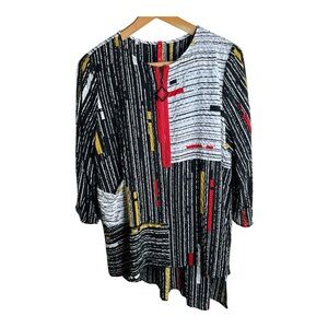 IC By Connie K Asymmetric Tunic Top Size Large Zip Neckline Pocket Art To Wear